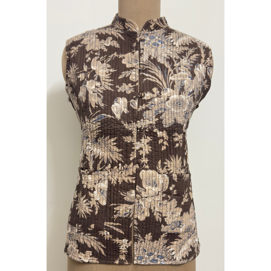 Reversible Jaipuri Cotton Quilted Jackets (Without Sleeves) Brown and Grey
