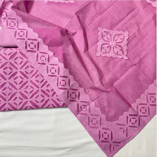 3 Pcs Cotton Applique Suit Set - Hot Pink