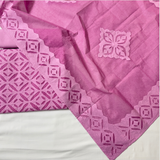 3 Pcs Cotton Applique Suit Set - Hot Pink