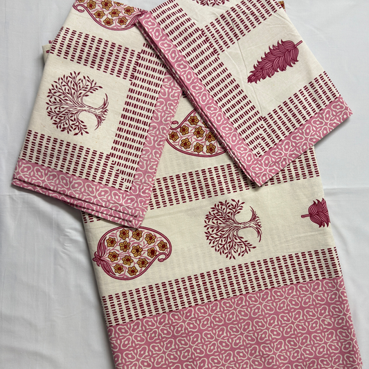 Elegant Ivory-Pink Printed Bedsheet Set- Super King size Ivory, Pink