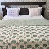 Reversible Cotton Double Bed Dohar- Green Elephant