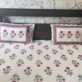 100% Cotton White- Pink Bedsheet Set- Super King size