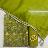 Green Georgette Suit Set with Zari Weaving