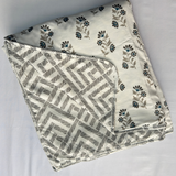 Reversible Cotton Double Bed Dohar- Grey Flowers