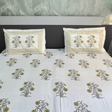 Elegant White- Deep Green Bedsheet Set- Super King size
