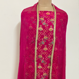 Rani Pink Georgette Suit Set with Zari Weaving