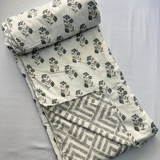 Reversible Cotton Double Bed Dohar- Grey Flowers