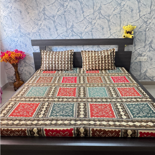 Bagru Gold Super King Size Bedsheet