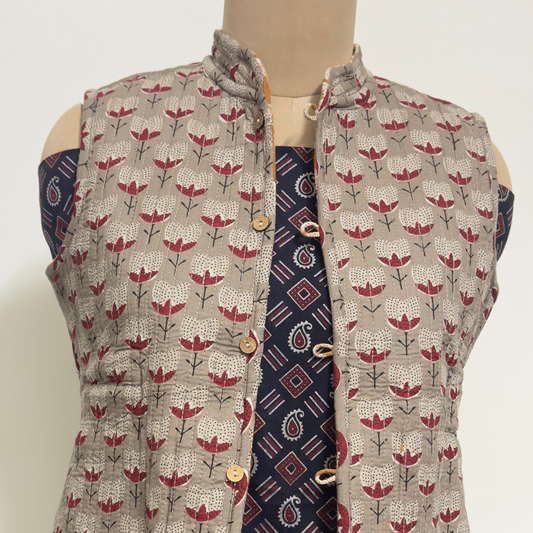 Reversible Jaipuri Cotton Quilted Jackets (Without Sleeves) Mustard