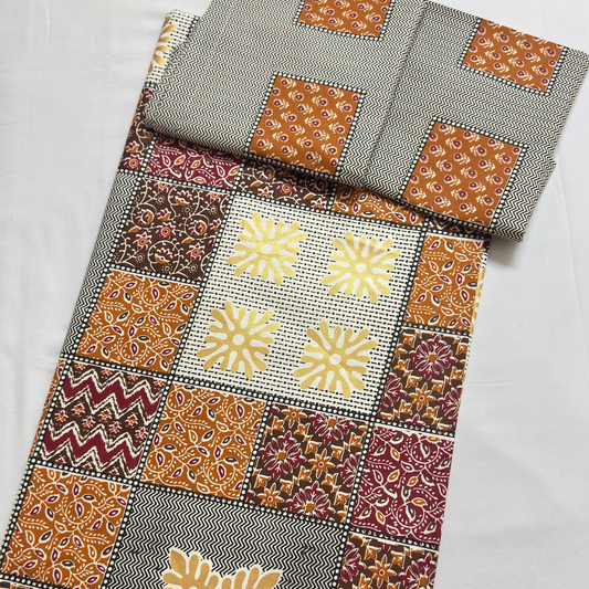 Bagru Gold Super King Size Bedsheet Multicolour (Orange)