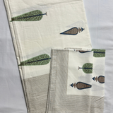 Elegant Off White- Green Brown Bedsheet Set- Super King size