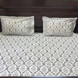 Elegant Grey White Printed Bedsheet Set — King size White and Grey