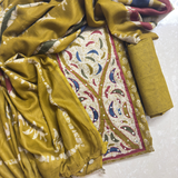 Olive Green Batik Print Suit with Yoke Patchwork
