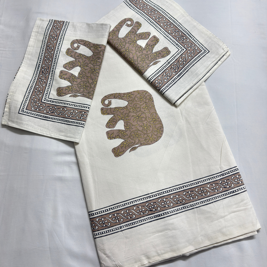 Elegant Ivory-Dark Brown Bedsheet Set- Super King size