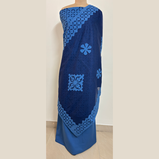 3 Pcs Cotton Applique Suit Set - Indigo Blue2
