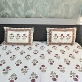 Elegant White- Deep Red Bedsheet Set- Super King size