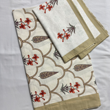 Elegant White- Deep Orange & Beige Bedsheet Set- Super King size