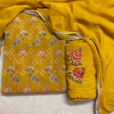 Mustard Georgette Suit Set with Zari Weaving