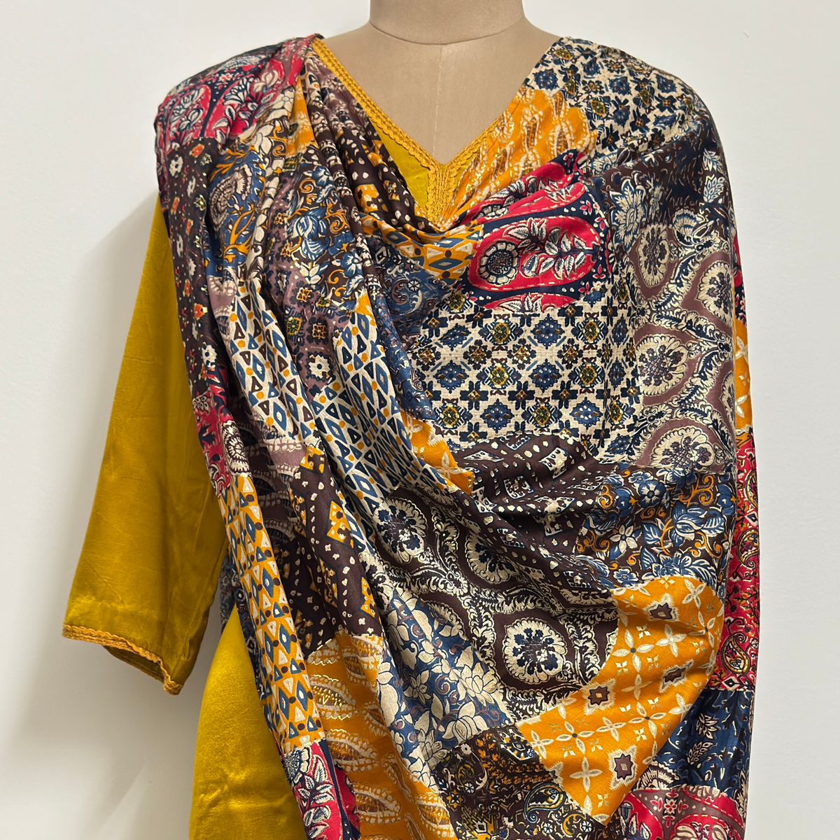 Patchwork Printed Dupatta with Tassels