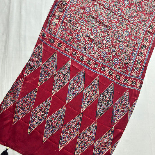 Modal Silk Blend Printed Stole – Deep Red
