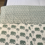 Reversible Cotton Double Bed Dohar- Green Elephant