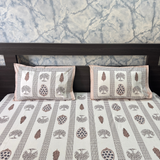 Elegant Ivory-Peach Printed Bedsheet Set- Super King size Ivory, Peach & Brown