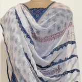 Block Print 3Pc Cotton Suit with Kota Doria Dupatta  1- Indigo Blue