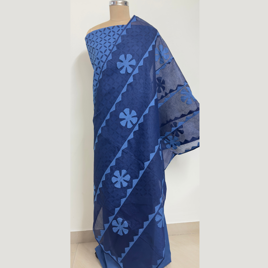 3 PCS Cotton Applique Suit Set — Indigo Blue