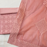 3 Pcs Cotton Applique Suit Set - Pinkish Peach