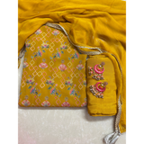 Mustard Georgette Suit Set with Zari Weaving