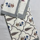 Elegant White- Deep Blue Red Grey Bedsheet Set- Super King size