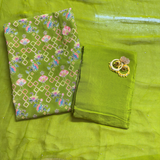 Green Georgette Suit Set with Zari Weaving