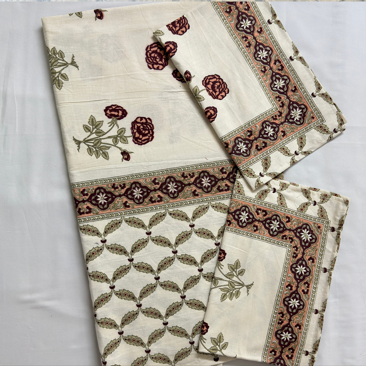 Elegant White- Deep Red Bedsheet Set- Super King size