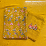 Mustard Georgette Suit Set with Zari Weaving