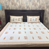 Elegant White-Brown Printed Bedsheet Set- King size White and Brown