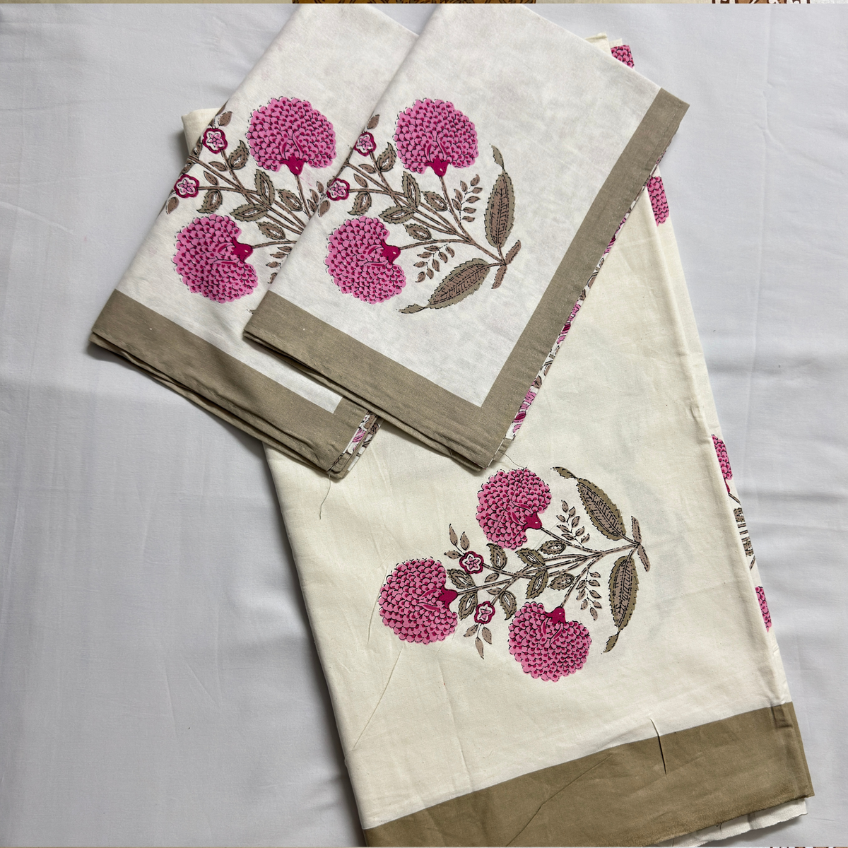 Elegant White- Pink Bedsheet Set- Super King size
