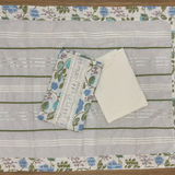 Floral Cotton Suit Set with Embellished Neckline & Organza Dupatta