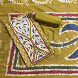Olive Green Batik Print Suit with Yoke Patchwork