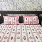 Elegant Ivory-Pink Printed Bedsheet Set- Super King size Ivory, Pink