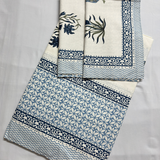 Elegant White-Blue Printed Bedsheet Set- King size White and Blue