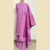 3 Pcs Cotton Applique Suit Set - Hot Pink
