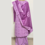 3 pcs Cotton Applique Suit Set 1 - Lavender