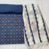 Block Print 3Pc Cotton Suit with Kota Doria Dupatta  1- Indigo Blue