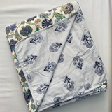Reversible Cotton Double Bed Dohar- Blue Flowers
