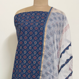 Block Print 3Pc Cotton Suit with Kota Doria Dupatta  1- Indigo Blue