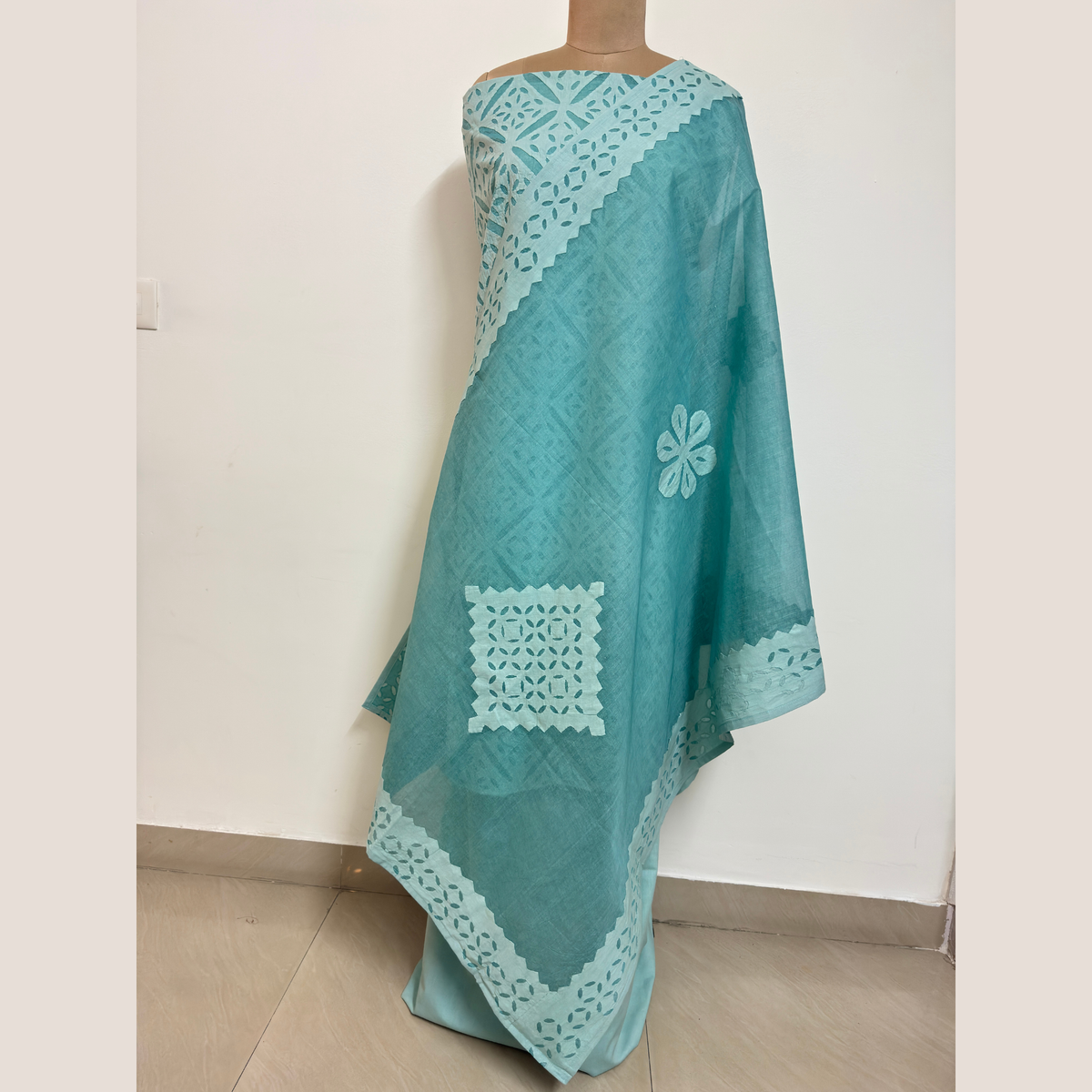 3 pcs Cotton Applique Suit Set - Sea Green