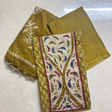 Olive Green Batik Print Suit with Yoke Patchwork