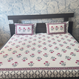 100% Cotton White- Pink Bedsheet Set- Super King size