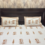Elegant White-Brown Printed Bedsheet Set- King size White and Brown