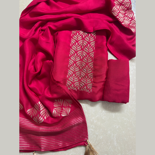 Hot Pink Cotton Silk Suit Set with Zari Weaving